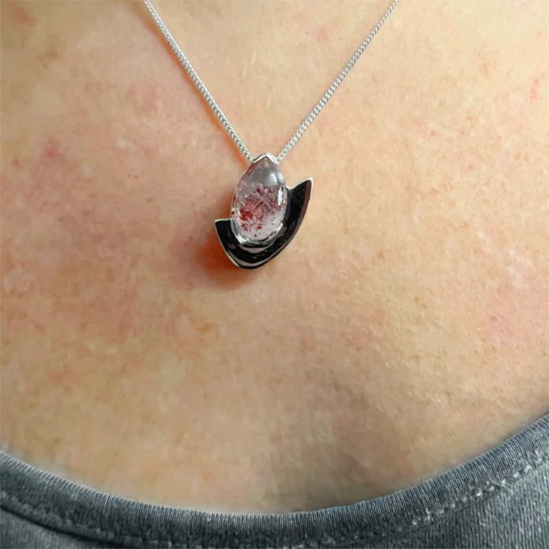 Strawberry Quartz pendant with Lepidocrocite inclusions